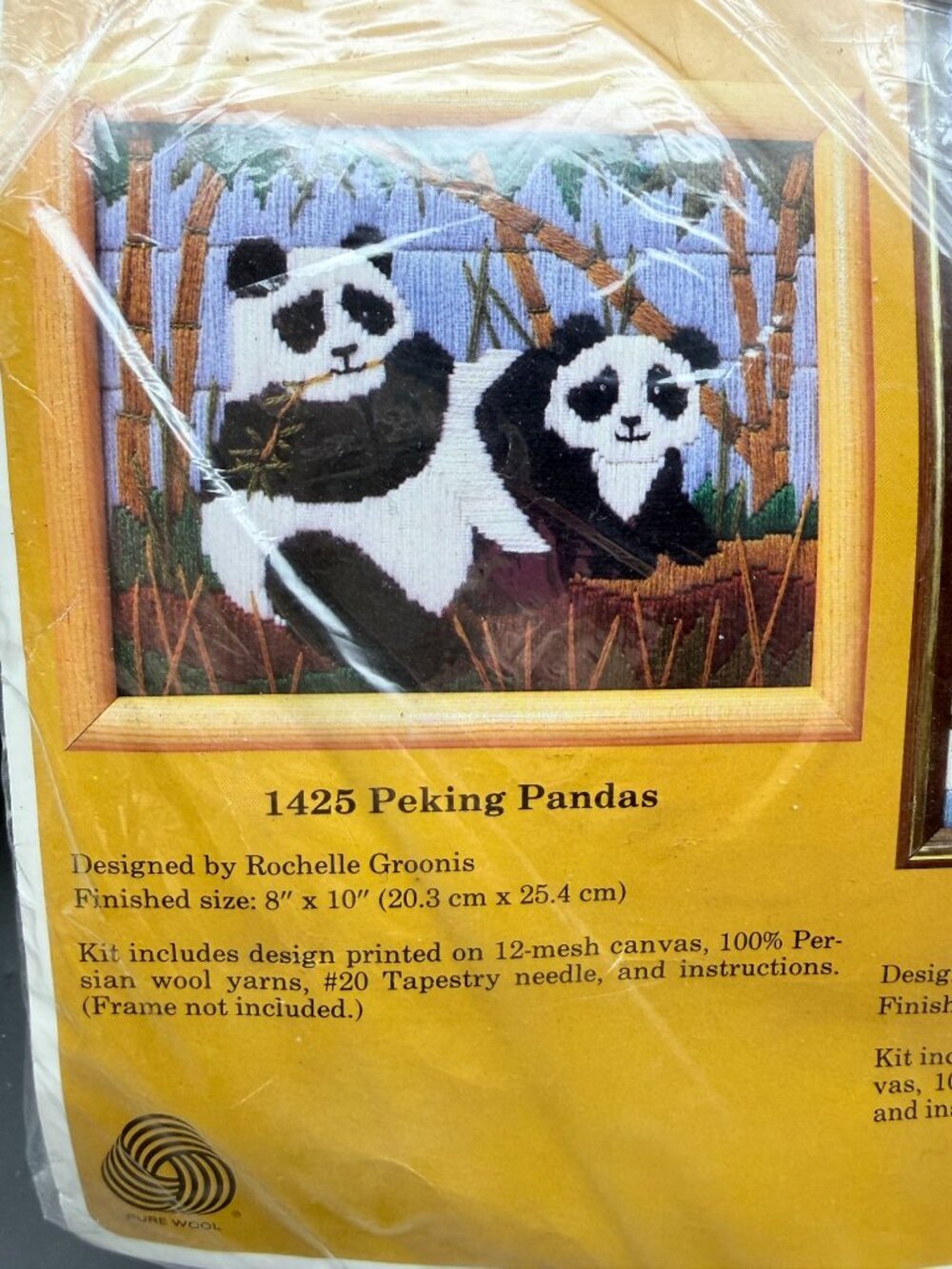 Vtg Creative Circle Peking Pandas Needlepoint Long Stitch Kit Persian Wool #1425